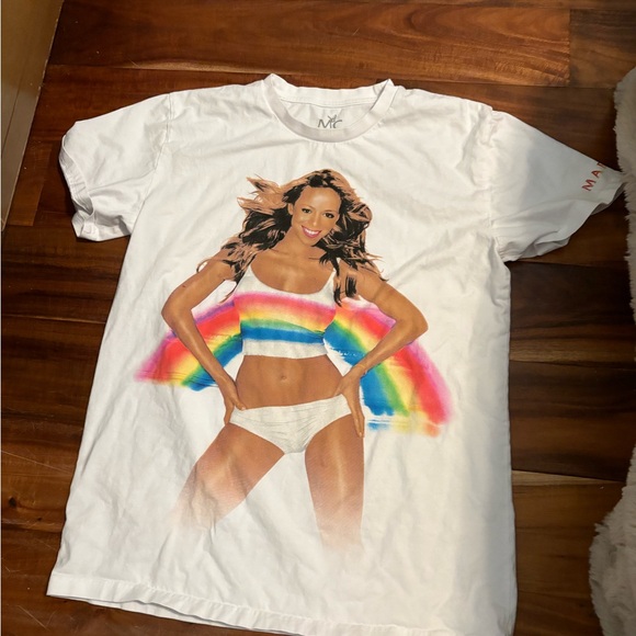 mariah Tops - Vintage Mariah Carey Rainbow White Graphic T-Shirt with Rainbow Design 0151